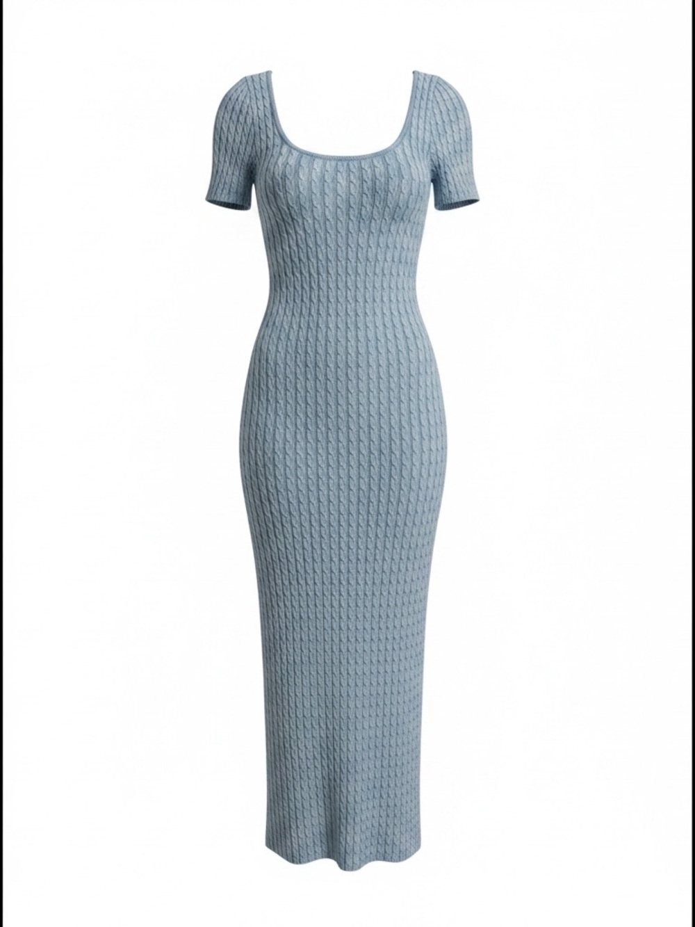 Vici Light Blue Cable Knit Scoop Neck Maxi Dress